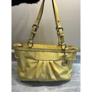 COACH F13761 Yellow Patent Leather Pleated Gallery Tote Shoulder Bag See Flaws